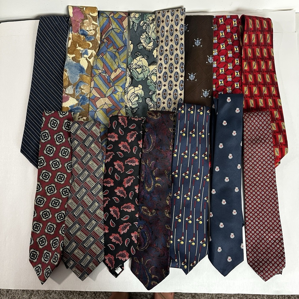 Lot Of 15 Men's Neck Ties Vintage Various Designer Brands And Colors
